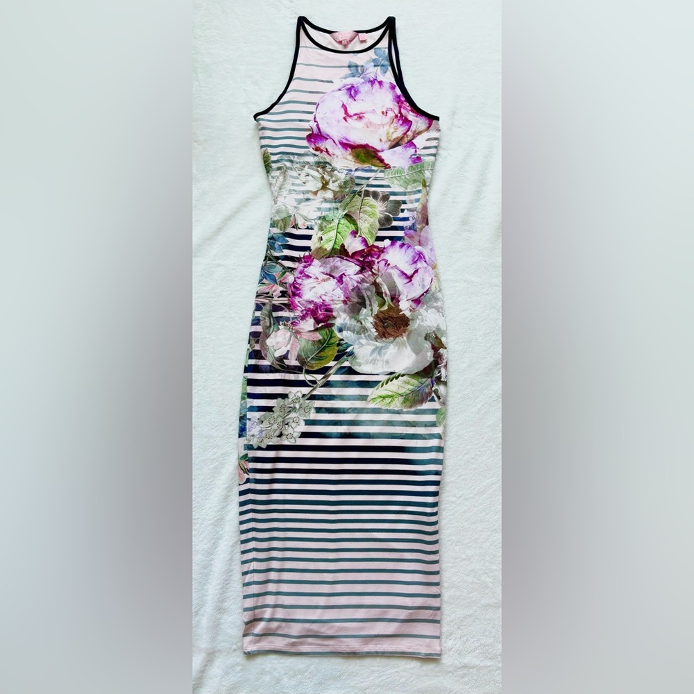 Ted Baker peony floral striped dress Ted size 1 (US 4 - 6)